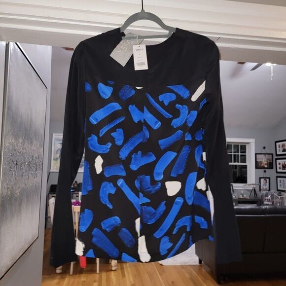 GREY Jason Wu Marine Multi Color Block Print Silk Blouse Top Size 6 - Picture 11 of 16